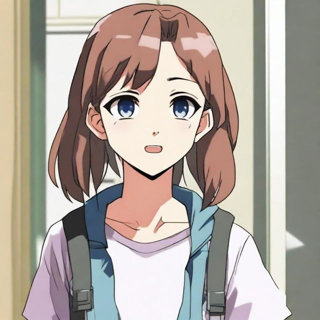 A teenage girl with her mouth duct-taped shut, depicted in an anime style