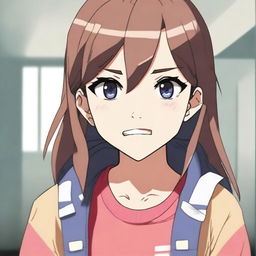 A teenage girl with her mouth duct-taped shut, depicted in an anime style