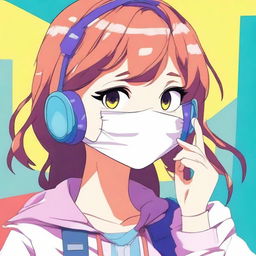 A teenage girl with her mouth duct-taped shut, depicted in a fun and lighthearted anime style