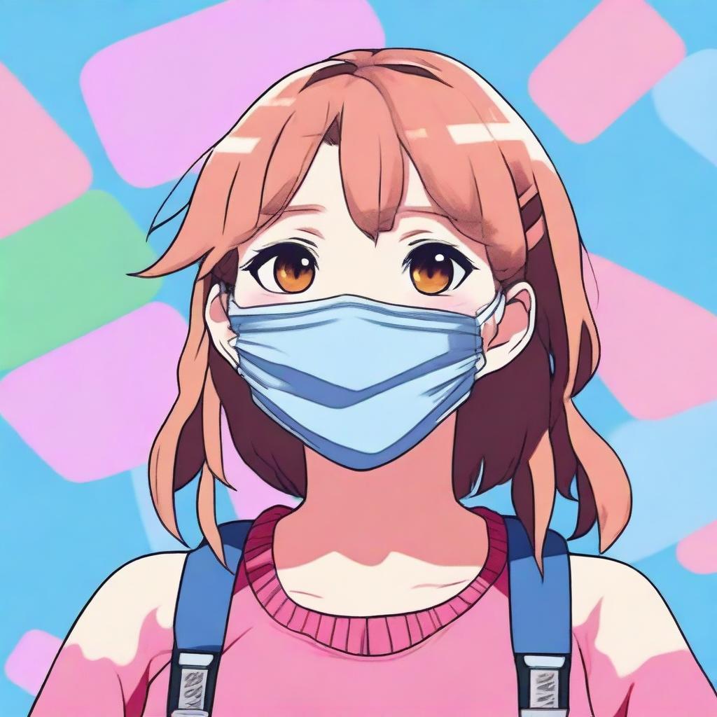 A teenage girl with her mouth duct-taped shut, depicted in a fun and lighthearted anime style