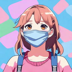 A teenage girl with her mouth duct-taped shut, depicted in a fun and lighthearted anime style