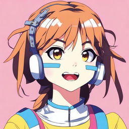 A teenage girl with her mouth duct-taped shut, depicted in a fun and lighthearted anime style