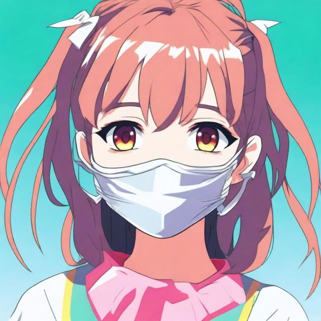 A teenage girl with her mouth duct-taped shut, depicted in a fun and lighthearted anime style