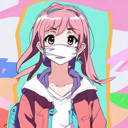 A teenage girl with her mouth duct-taped shut, depicted in a fun and lighthearted anime style