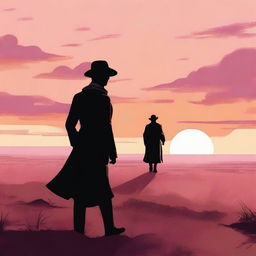 A 19th-century voyager walking through vast plains, dressed in period-appropriate attire