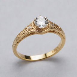 A stunning engagement ring made of shiny gold, intricately engraved with the name 'YUJIN'