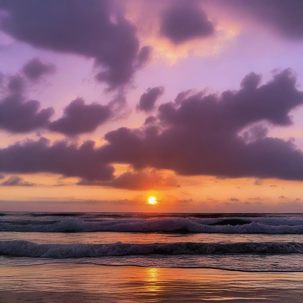 A beautiful sunset on the horizon, with vibrant colors of orange, pink, and purple blending together in the sky