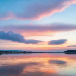 A stunning dawn on the horizon, with the sky painted in soft hues of pink, orange, and light blue