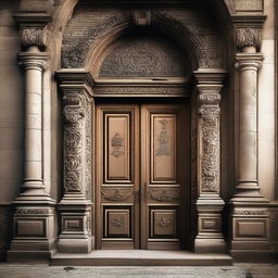 Create an image of the door to an old building with the title 'Agonía de Jorrick' prominently displayed