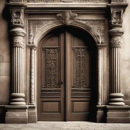 Create an image of the door to an old building with the title 'Agonía de Jorrick' prominently displayed