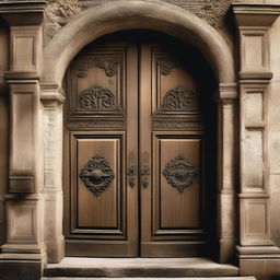 Create an image of the door to an old building with the title 'Agonía de Jorrick' prominently displayed