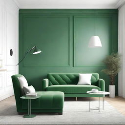 Para decorar un consultorio psicológico en una habitación con paredes verdes y azulejos blancos, se pueden añadir muebles cómodos como un sofá acolchonado en tonos neutros y una silla ergonómica para el terapeuta