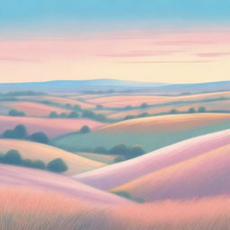 A charming drawing of a dawn on the horizon over a picturesque countryside