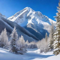 A breathtaking view of a snow-covered mountain valley