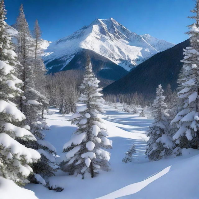 A breathtaking view of a snow-covered mountain valley