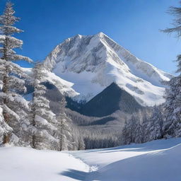 A breathtaking view of a snow-covered mountain valley