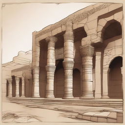 A detailed drawing of ancient Iraqi ruins