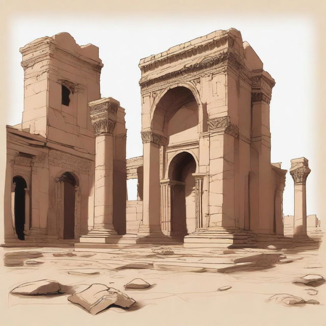 A detailed drawing of ancient Iraqi ruins