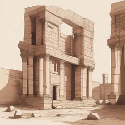 A detailed drawing of ancient Iraqi ruins