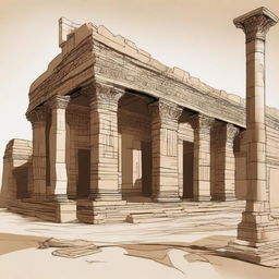 A detailed drawing of ancient Iraqi ruins