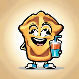 Create a fun and quirky vector image of a waffle mascot drinking juice