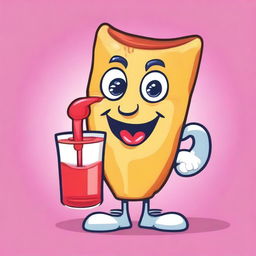 Create a fun and quirky image of a crepe mascot drinking juice