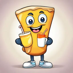 Create a fun and quirky image of a crepe mascot drinking juice