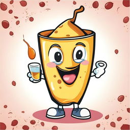 Create a fun and quirky image of a crepe mascot drinking juice