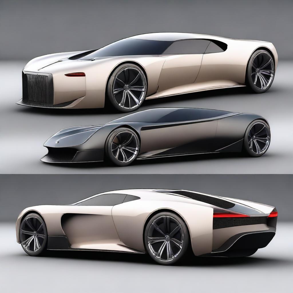 Create a custom hypercar that is a fusion of a 1969 Rolls-Royce and a McLaren