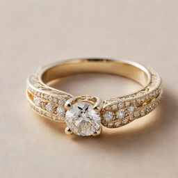 A golden engagement ring embossed with the name 'YUJIN', sparkling in clear detail.