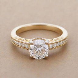 A golden engagement ring embossed with the name 'YUJIN', sparkling in clear detail.