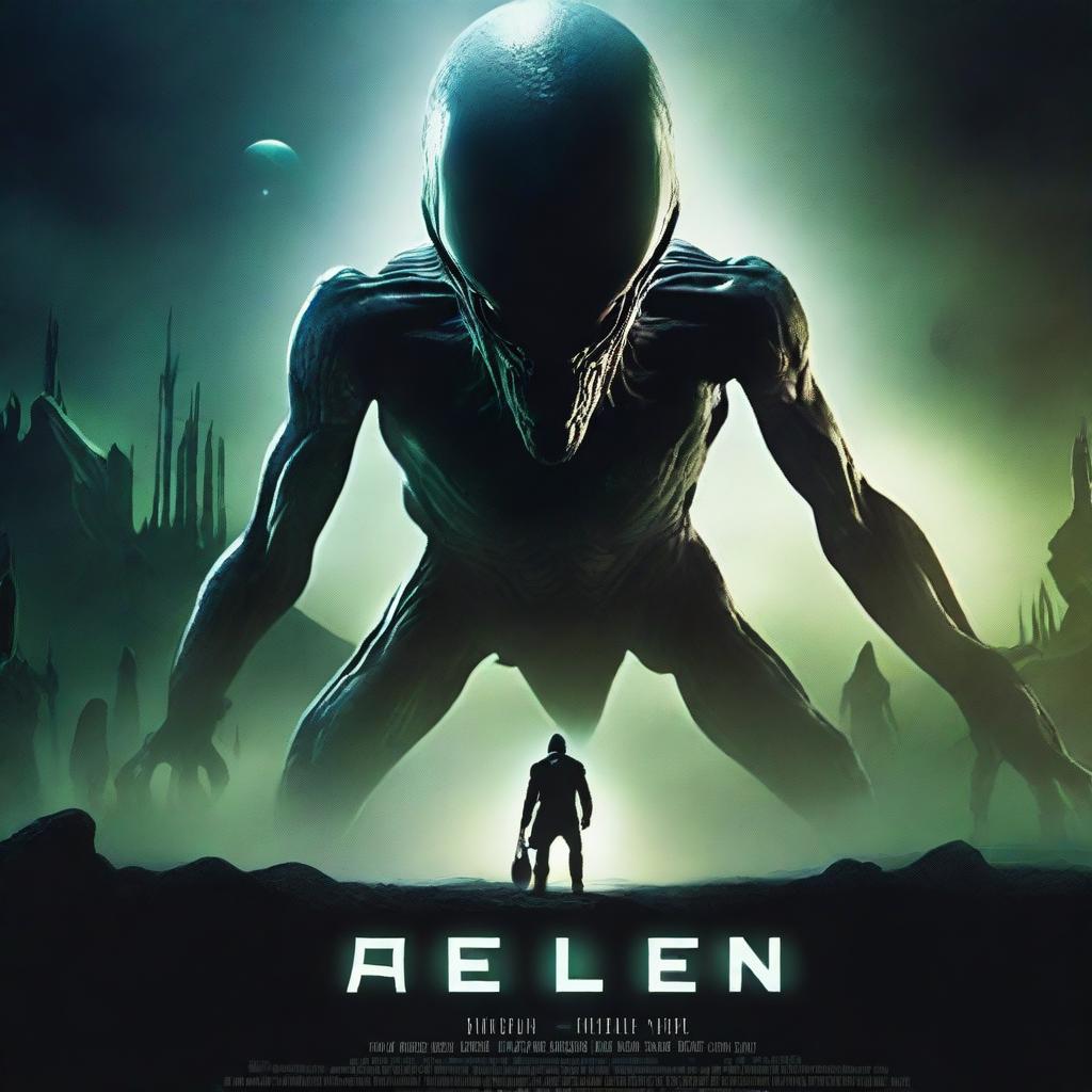 A cinematic poster with an alien theme