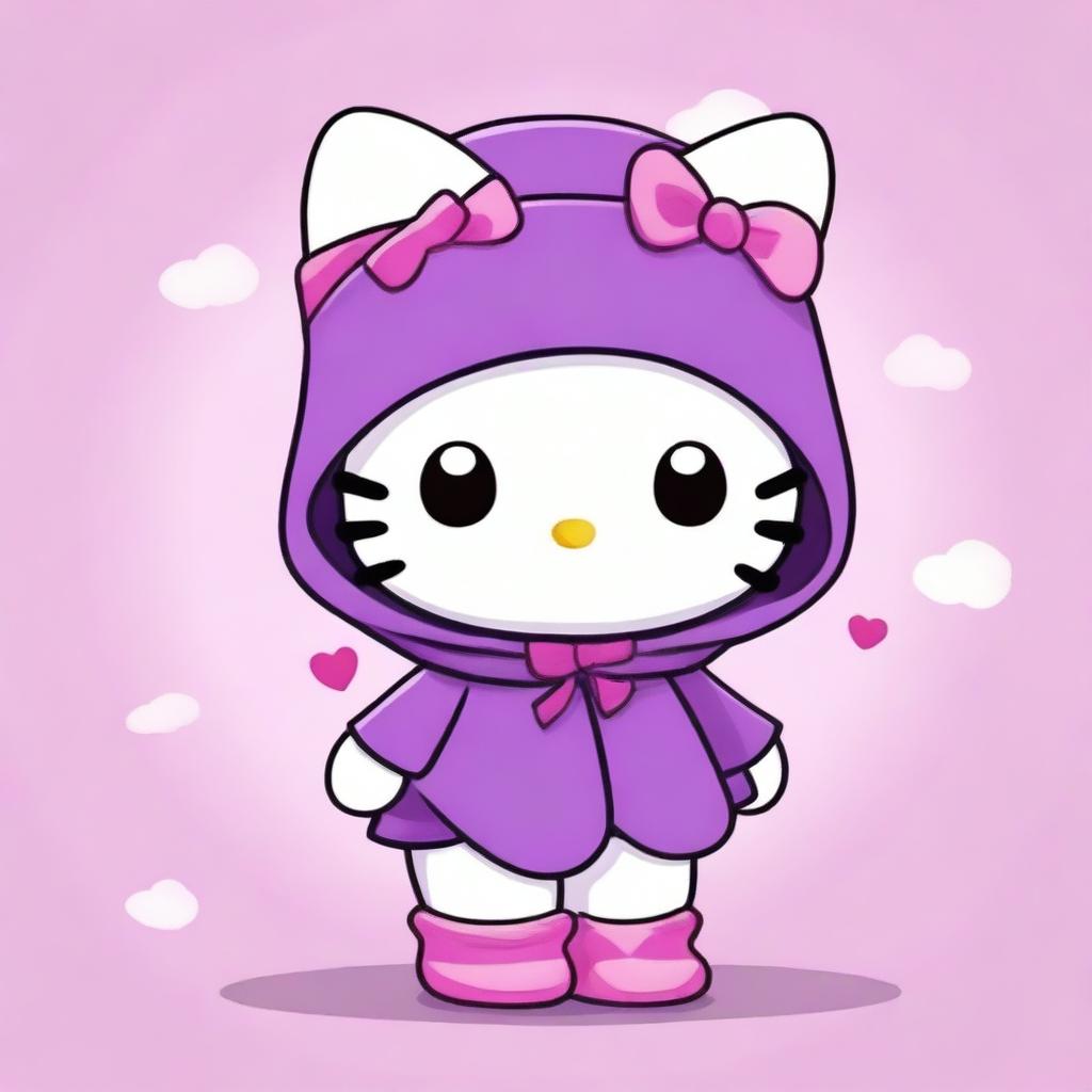 A cute and adorable Hello Kitty character dressed in a purple sparrow costume