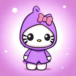 A cute and adorable Hello Kitty character dressed in a purple sparrow costume