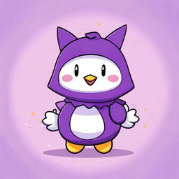 A cute and quirky Bad Badtz-Maru character dressed in a purple sparrow costume