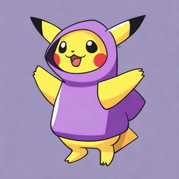 A cute and playful Pikachu character dressed in a purple sparrow costume