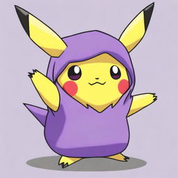 A cute and playful Pikachu character dressed in a purple sparrow costume