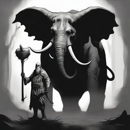 A dark Dungeons & Dragons illustration depicting a demon with the head of an elephant, the body of a man, and goat legs