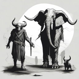 A dark Dungeons & Dragons illustration depicting a demon with the head of an elephant, the body of a man, and goat legs