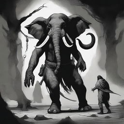 A dark Dungeons & Dragons illustration depicting a demon with the head of an elephant, the body of a man, and the legs of a goat