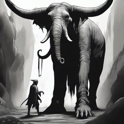 A dark Dungeons & Dragons illustration depicting a demon with the head of an elephant, the body of a man, and the legs of a goat