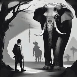 A dark Dungeons & Dragons illustration depicting a man with the head of an elephant and the legs of a goat