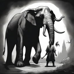 A dark Dungeons & Dragons illustration depicting a man with the head of an elephant and the legs of a goat