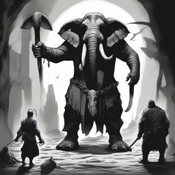 A dark Dungeons & Dragons illustration depicting a demon with the head of an elephant, the body of a man, and two goat legs