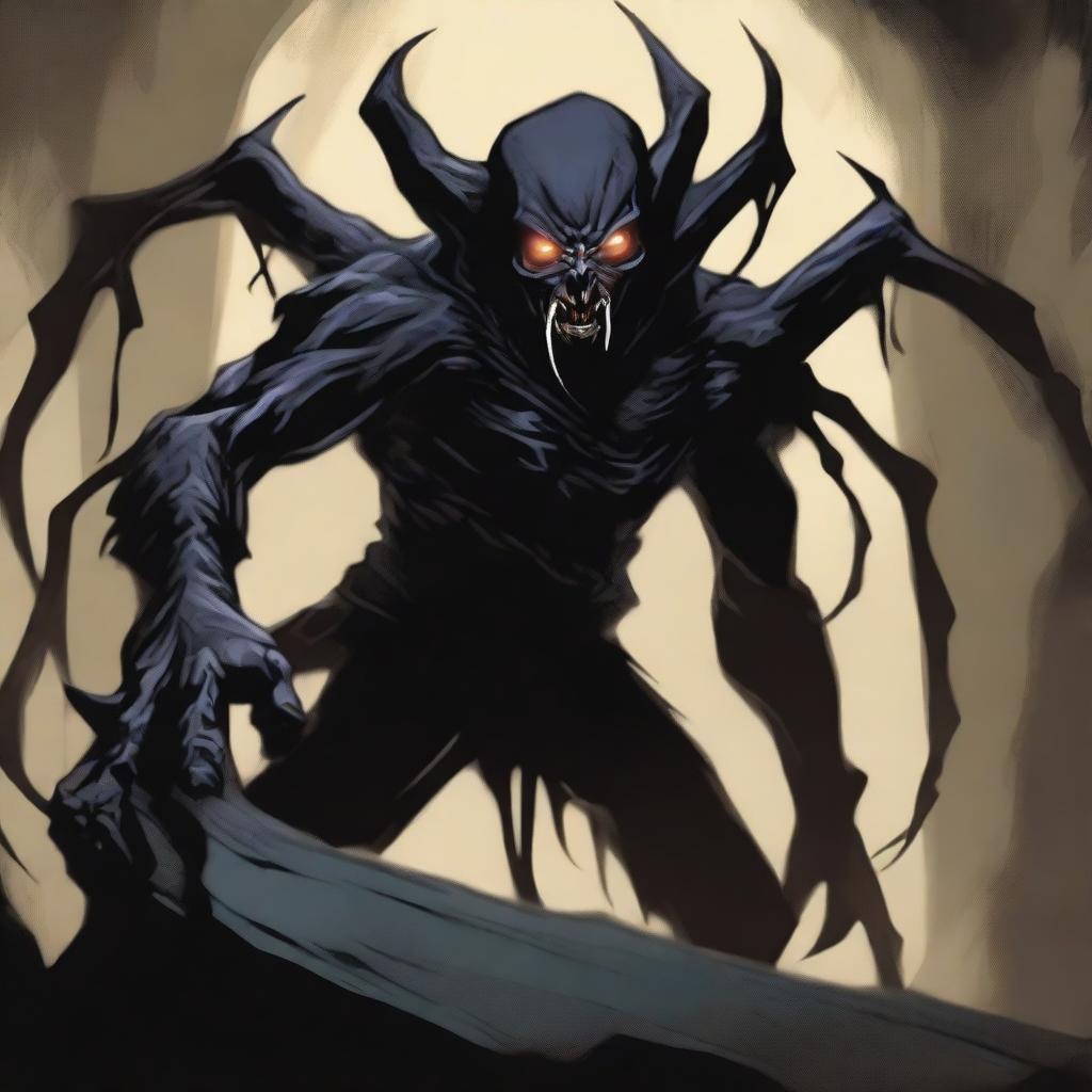 A dark Dungeons & Dragons illustration depicting a demon that takes the form of a spider