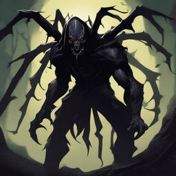 A dark Dungeons & Dragons illustration depicting a demon that takes the form of a spider