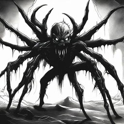 A dark Dungeons & Dragons illustration depicting a demon that takes the form of a spider