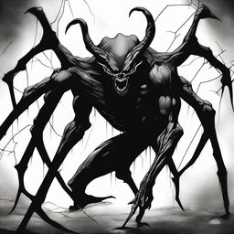 A dark Dungeons & Dragons illustration depicting a demon that takes the form of a spider