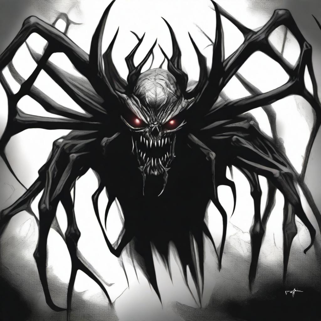 A dark Dungeons & Dragons illustration depicting a demon that takes the form of a spider