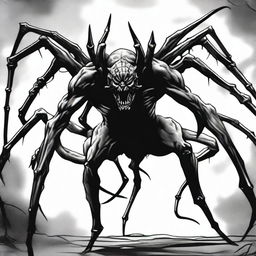 A dark Dungeons & Dragons illustration depicting a demon that takes the form of a spider